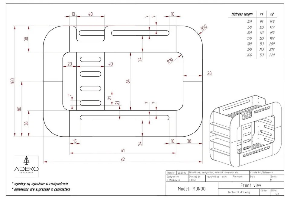 Pat pentru copii în culoare naturală supraetajat cu spațiu de depozitare 90x200 cm Mundo – Adeko