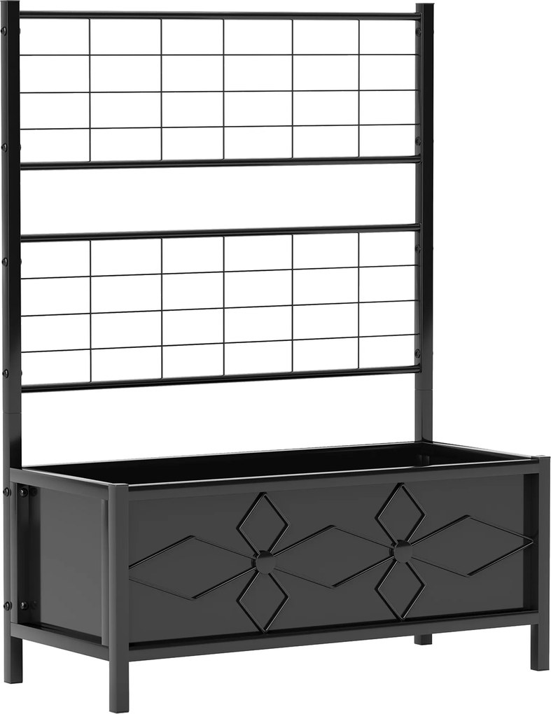 Outsunny Jardinieră cu Grilaj pentru Plante Cățărătoare din Oțel cu 2 Orificii de Drenaj, 90x40x120 cm, Negru | Aosom Romania