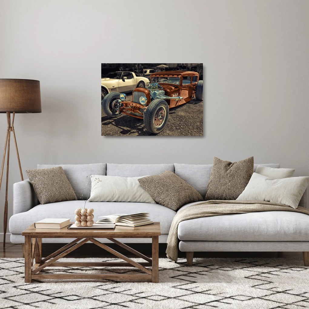 Tablou pe sticlă cu mașina maro (70x50 cm)