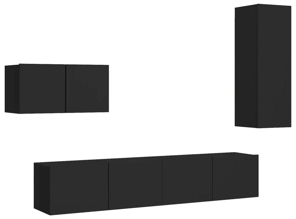 3078783 vidaXL Set dulapuri TV, 4 buc., negru, lemn prelucrat