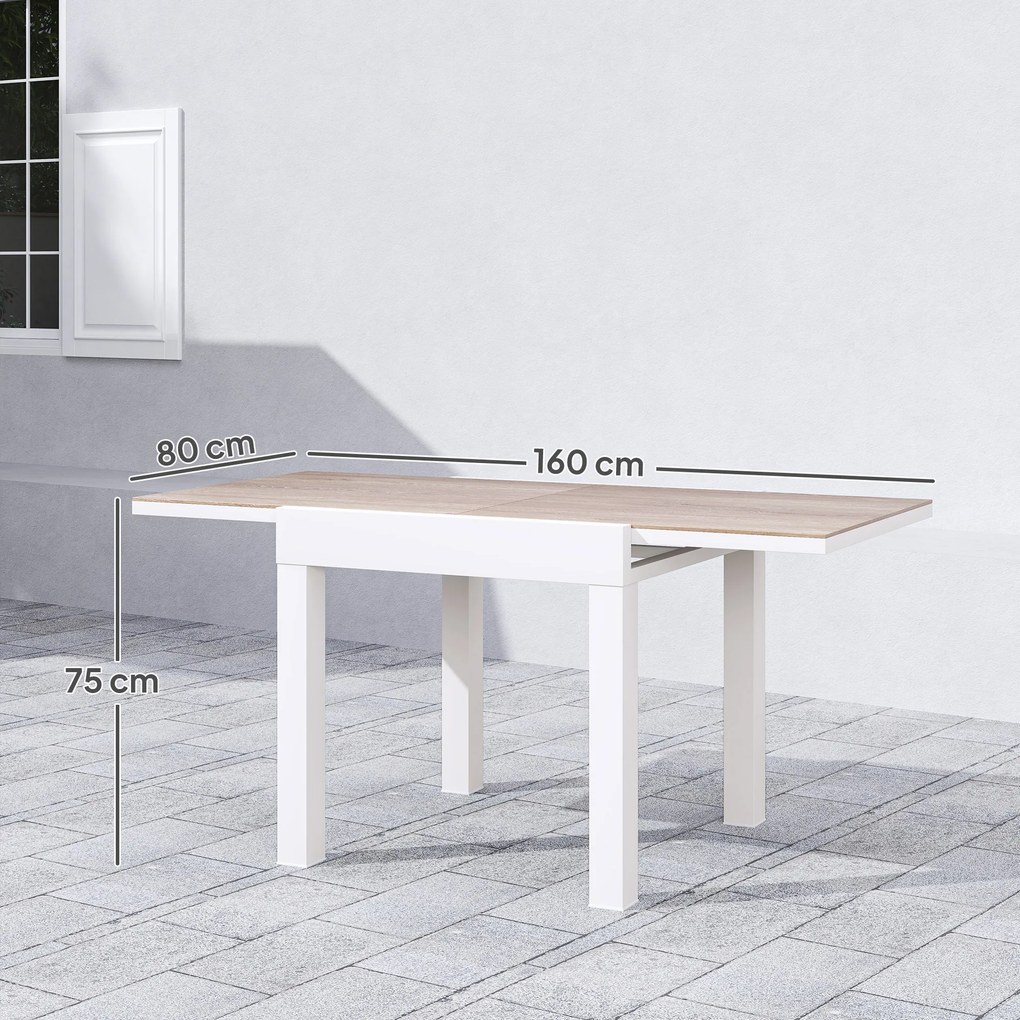 Outsunny Masă de Grădină Extensibilă din Aluminiu cu Blat din PSPC, 80/160x80x75 cm, Alb | Aosom Romania