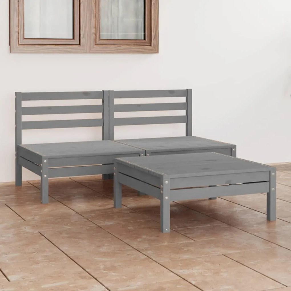3082379 vidaXL Set mobilier de grădină, 3 piese, gri, lemn masiv de pin
