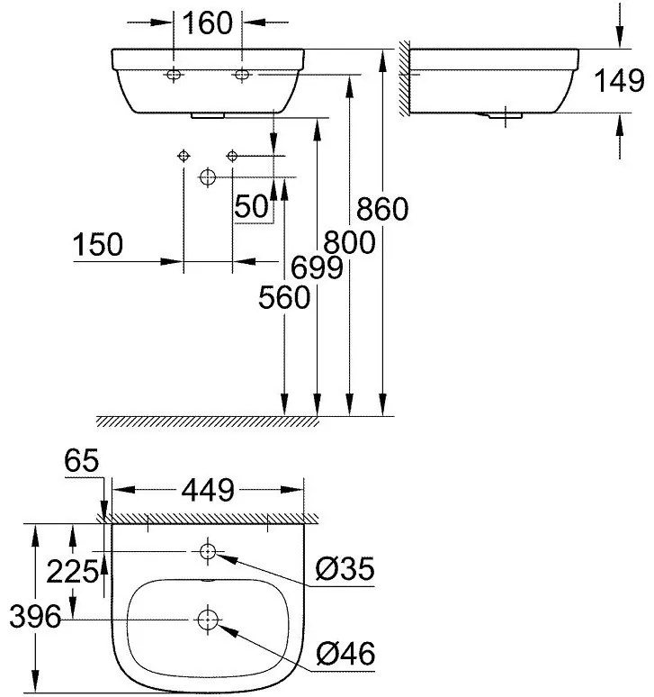 Lavoar baie suspendat Grohe Euro Ceramic 45x40 cm