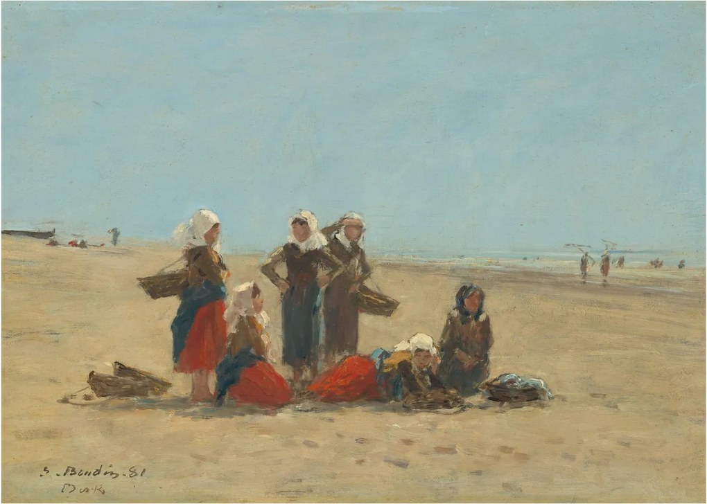 Tablou pe sticlă - Eugène Boudin, Women on the Beach at Berck, reproducere (70x50 cm)