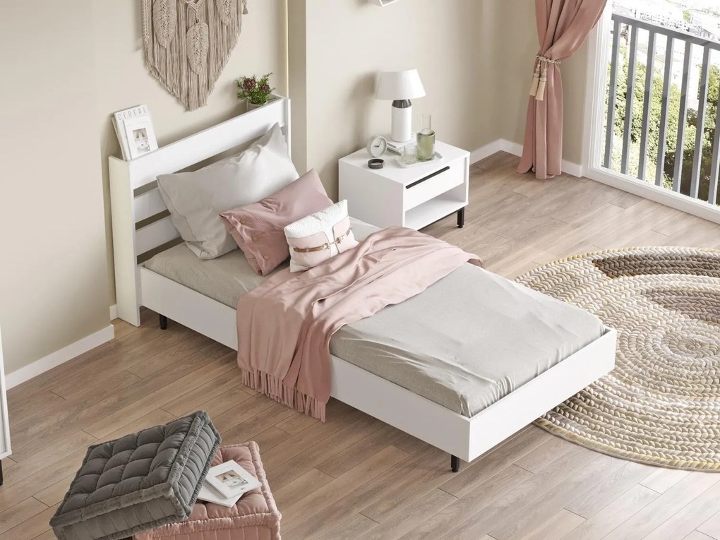 Pat de o persoană 100 cm Nimelo 6 (alb) (cu somieră). 1094843