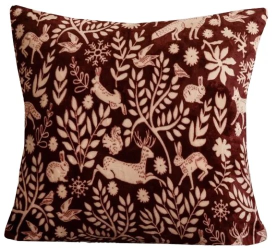 Husa cocolino pentru perna FOREST ANIMALS 45x45 cm, visiniu