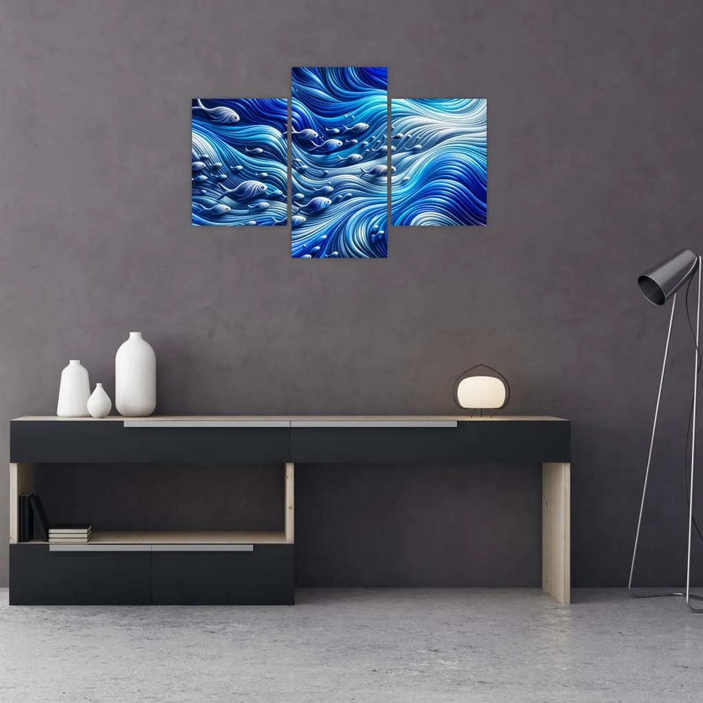 Tablou – Pești în valuri (90x60 cm)