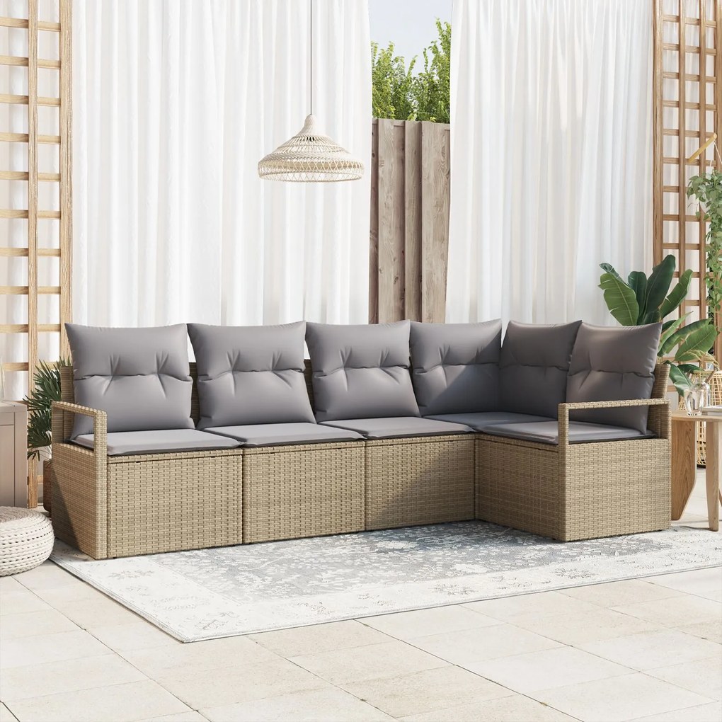 vidaXL Set de canapele pentru grădină 5 pcs Bej Rattan poli