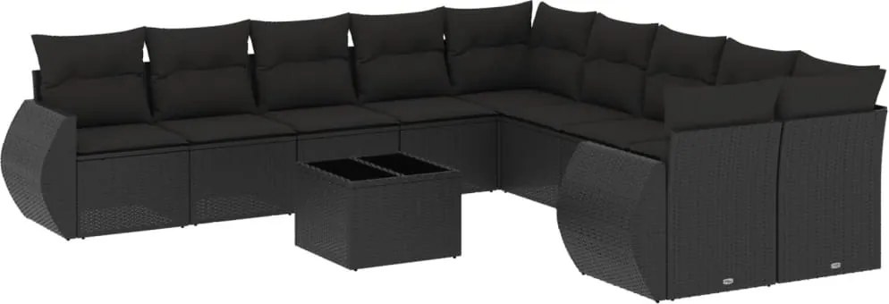 vidaXL Set canapele de grădină cu perne, 11 piese, negru, poliratan