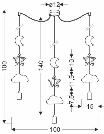 Lustră pentru copii cu cablu TRIO 3xE27/20W/230V gri/galben/alb
