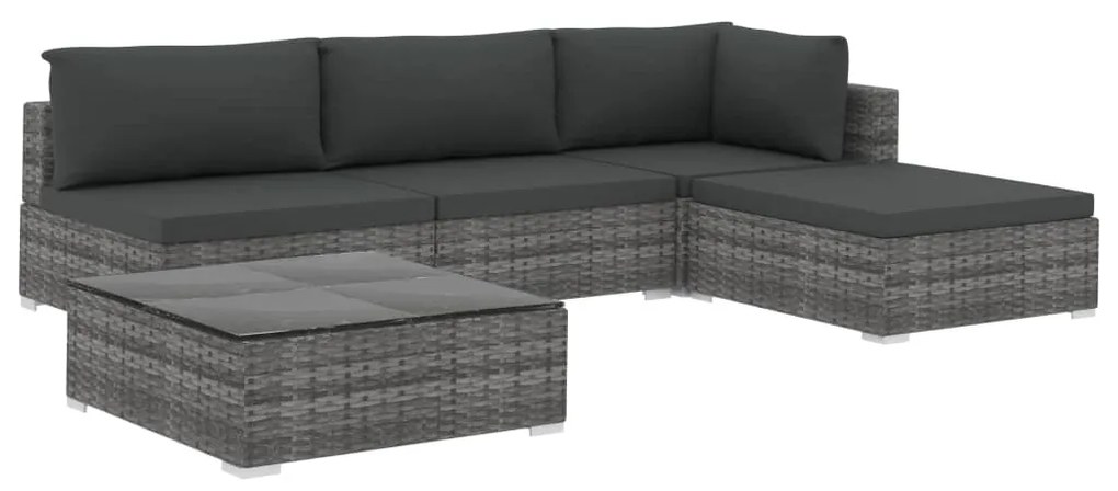 Set mobilier de gradina cu perne, 5 piese, gri, poliratan Gri, 5