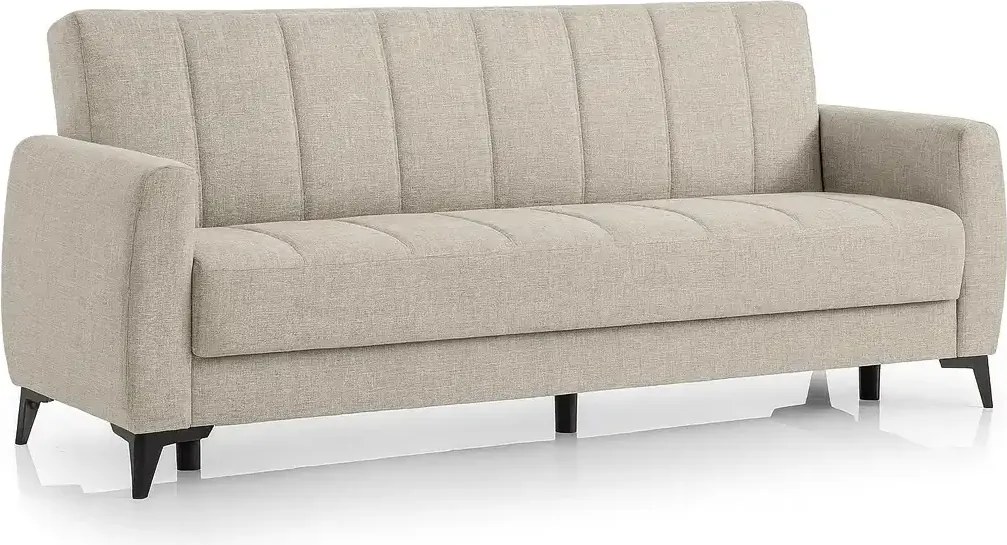 Canapea extensibila cu lada de depozitare living 215x85x90 cm – stofă, bej – Hilton