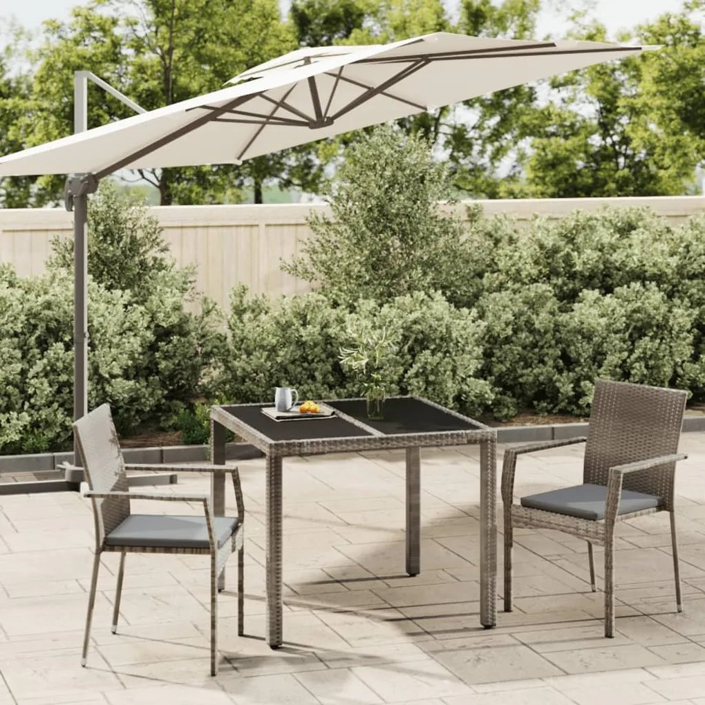 vidaXL Set mobilier de grădină cu perne, 3 piese, gri, poliratan