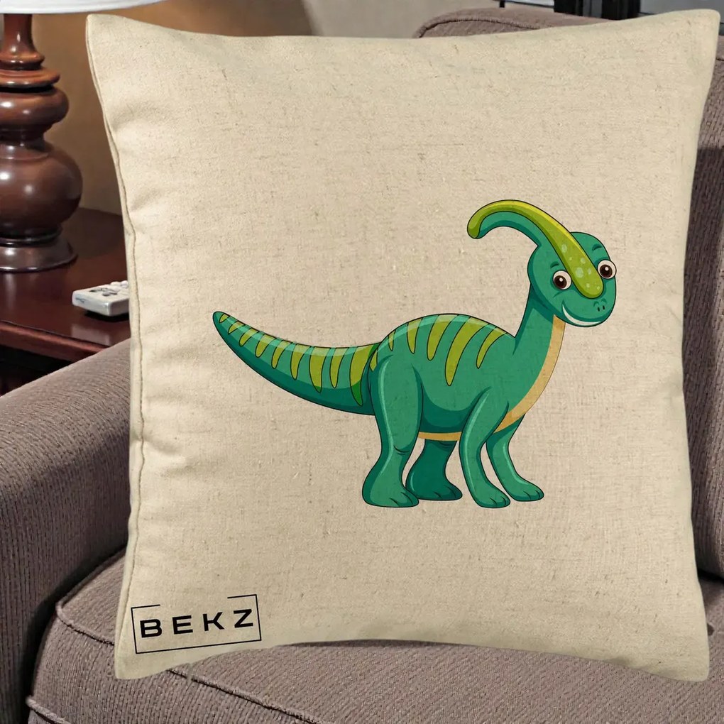Perna Decorativa Parasaur Verde, 40x40 cm, Bej, Husa Detasabila, Perna Inclusa, BEKZ®