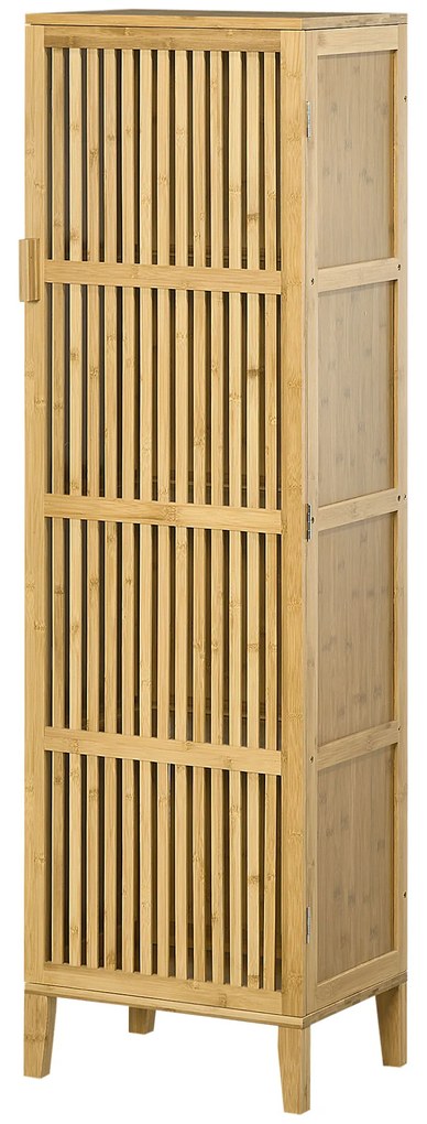 HOMCOM Mobilier de depozitare din bambus cu rafturi și ușă cu design cu lamele pentru baie, dormitor, salon 40 x 30 x 140 cm | Aosom Romania