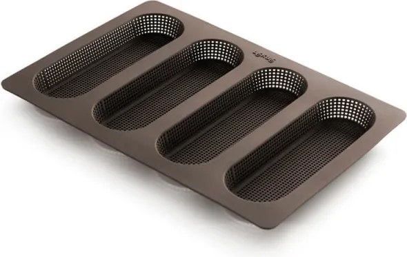 Tavă pentru baghete Lekue 1009039, 29x20x2 cm, 600 ml, 4 compartimente, silicon platinat, de la -60 la +220 °C, maro