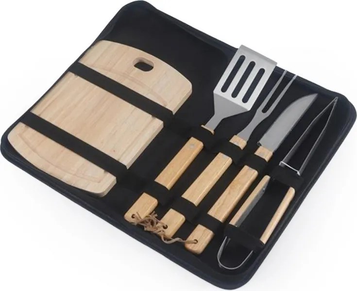 Set de ustensile pentru gratar Oliver Voltz OV51710B, 6 piese, Otel inoxidabil, Geanta de depozitare, Negru