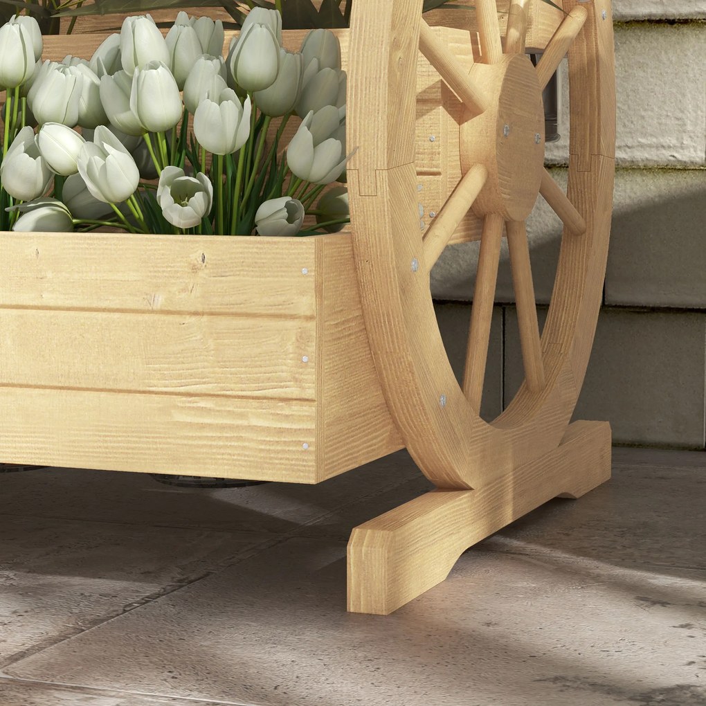Outsunny Jardinieră pe picioare pătrată Potager 3 etaje cu 2 roți de căruță Lemn de brad, dim. 62L x 61l x 57H cm | Aosom Romania