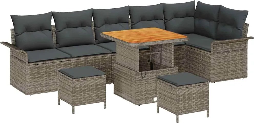 vidaXL Set de canapele pentru grădină cu pernă cu depozitare 9 pcs Gri