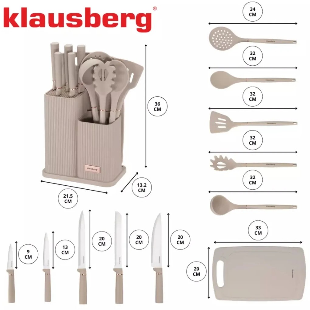 Set 12 piese de ustensile si cutite cu tocator si suport Klausberg KB 7935