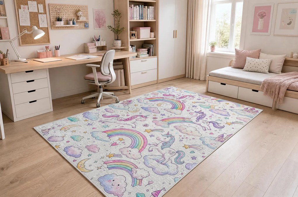BAMBINO 61400 covor lavabil Inorog, curcubeu pentru copii anti-alunecare - cremă / roz
