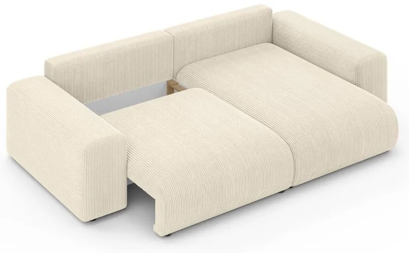 Colțar crem extensibil/cu spațiu de depozitare cu tapițerie din catifea reiată (cu colț variabil) Luma – Ropez