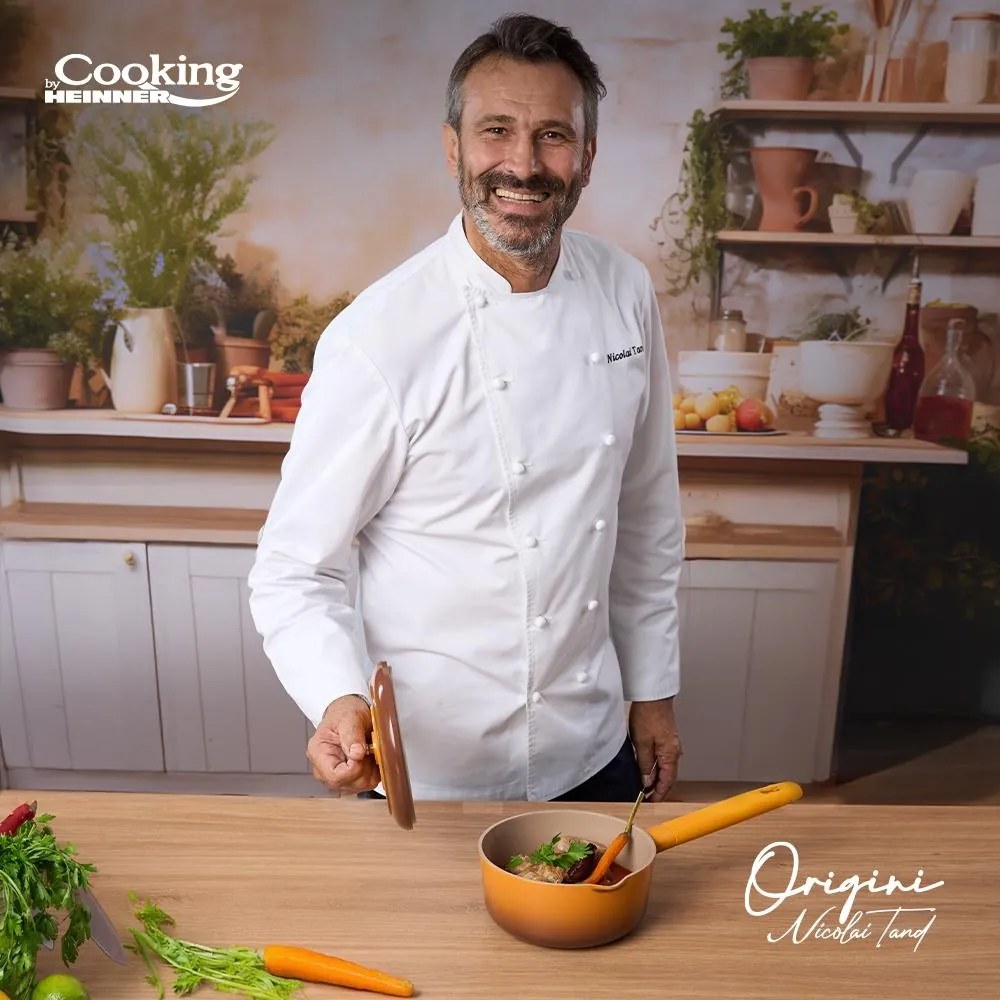 Oală din aluminiu turnat cu capac 18x8.5 cm, 1.8L – Cooking by Heinner, Colecția Origini by Nicolai Tand HR-BJK-C18, antiaderentă și eficientă