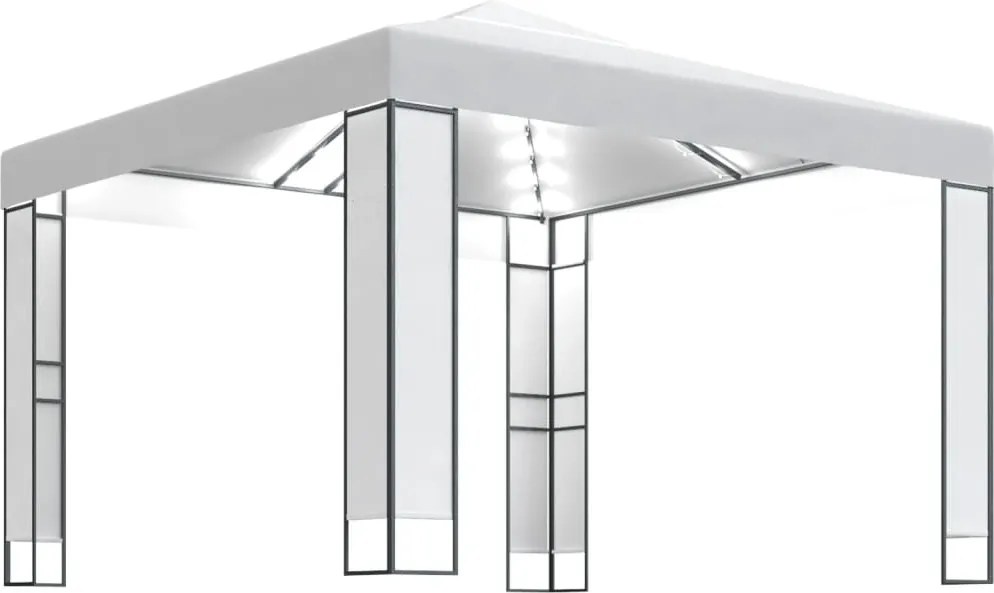 vidaXL Pavilion cu acoperiș dublu & șiruri de lumini LED, alb, 3x3 m