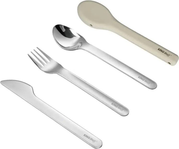 Set de 3 tacâmuri Kinghoff KH 1954, Cutie de depozitare din silicon, Oțel inoxidabil, Argint