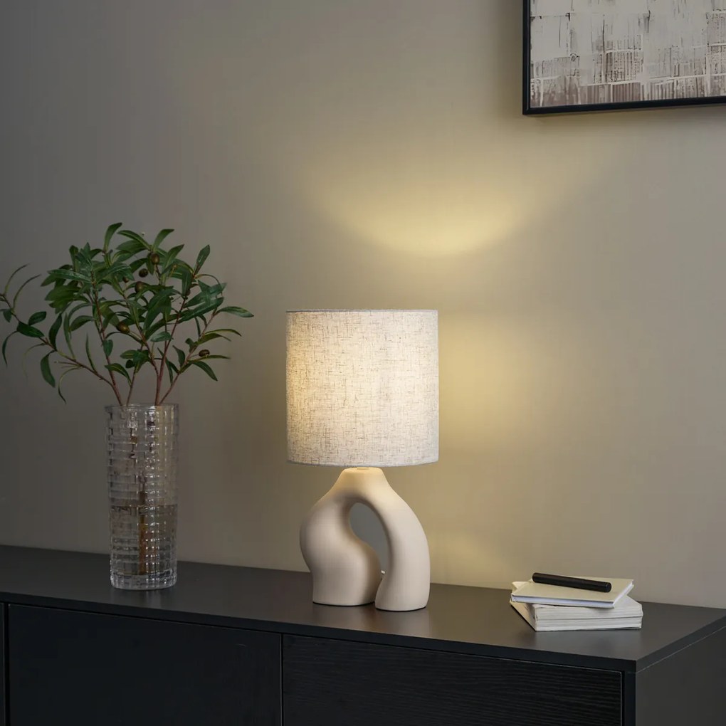 Lampă de masă Japandi bej cu abajur din in - Dahlia