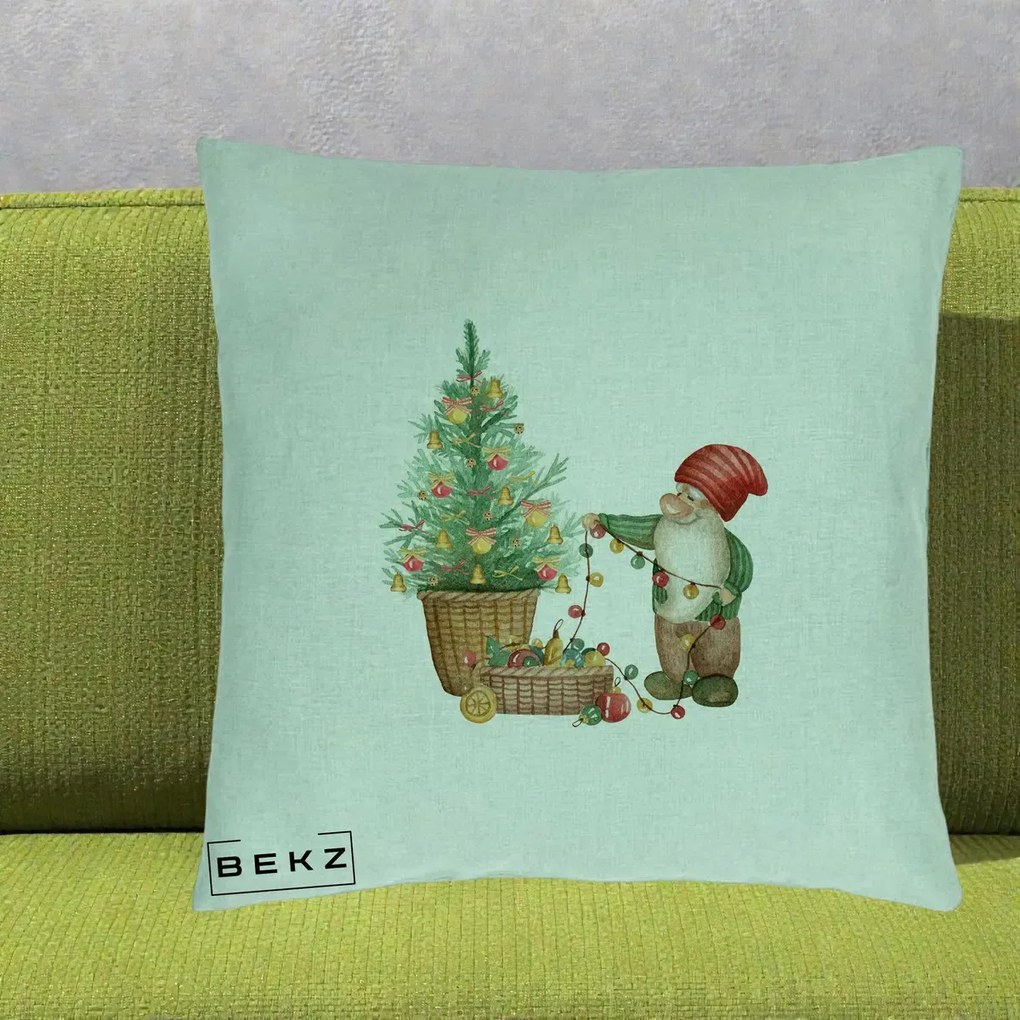 Perna Decorativa Pitic de Craciun cu Brad, 40x40 cm, Verde Menta, Husa Detasabila, Perna Inclusa, BEKZ®