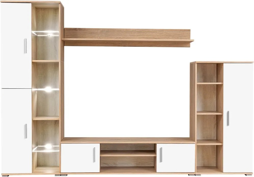 vidaXL Mobilă de perete cu spațiu TV, iluminare LED, stejar sonoma