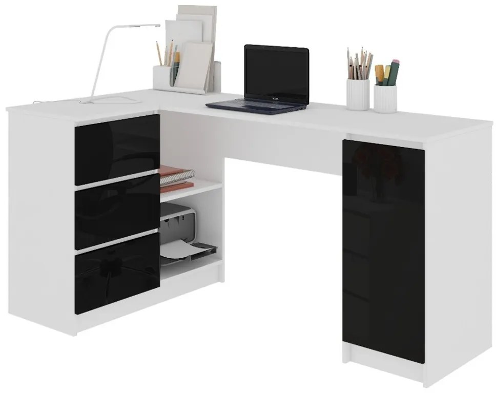 Expedo Birou KORDA B20, 155x77x85/48,5, alb/negru luciu, stânga