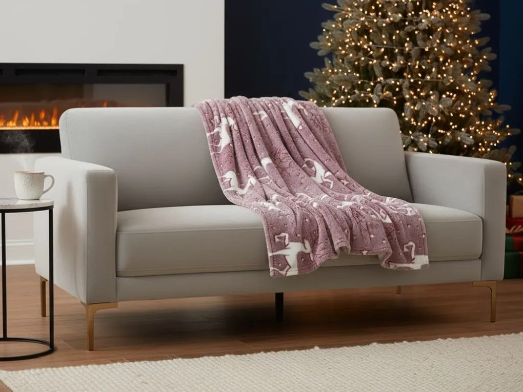 Patura din microplus luminosa STAR DEER, rosie Dimensiune: 150 x 200 cm