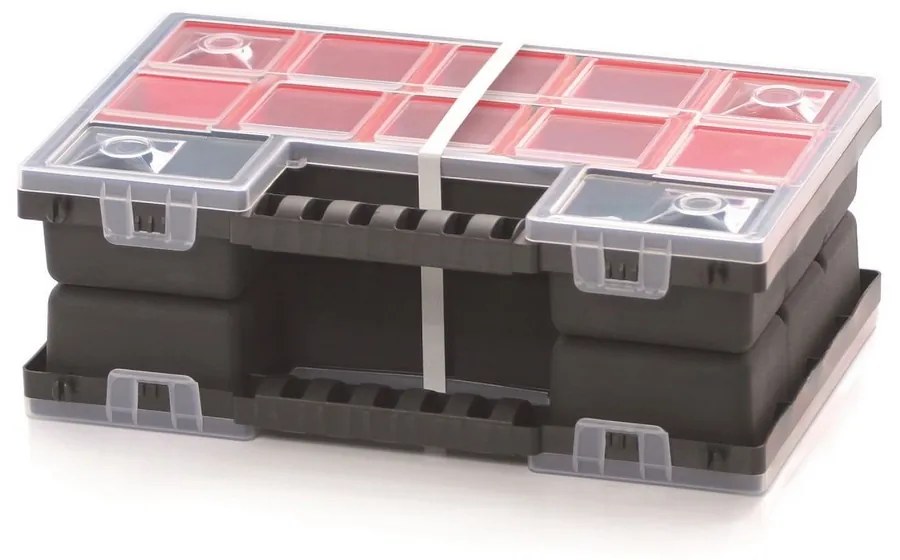 Organizator cu două case 28,7 × 18,6 × 10 cm, cutii, roșu