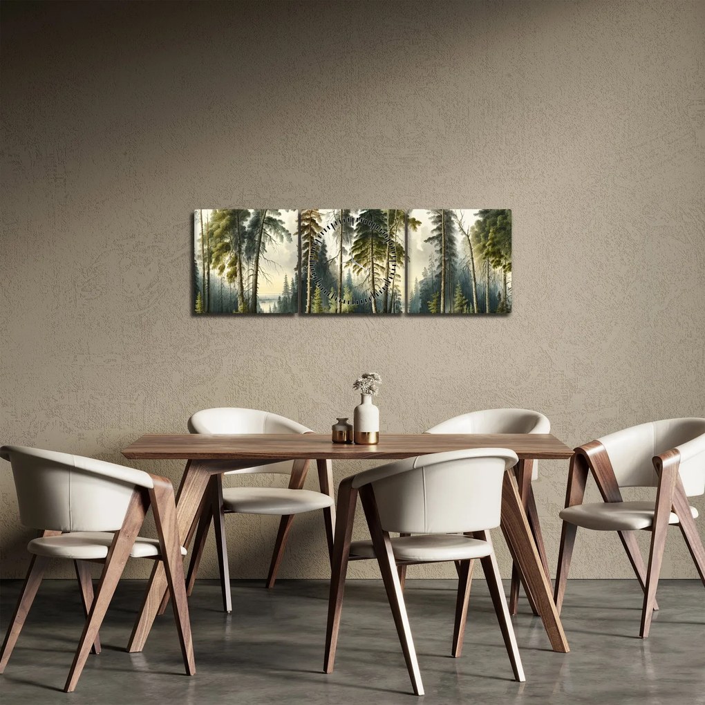 Tablou - Peisaj de epocă de păduri (cu ceas) (90x30 cm)
