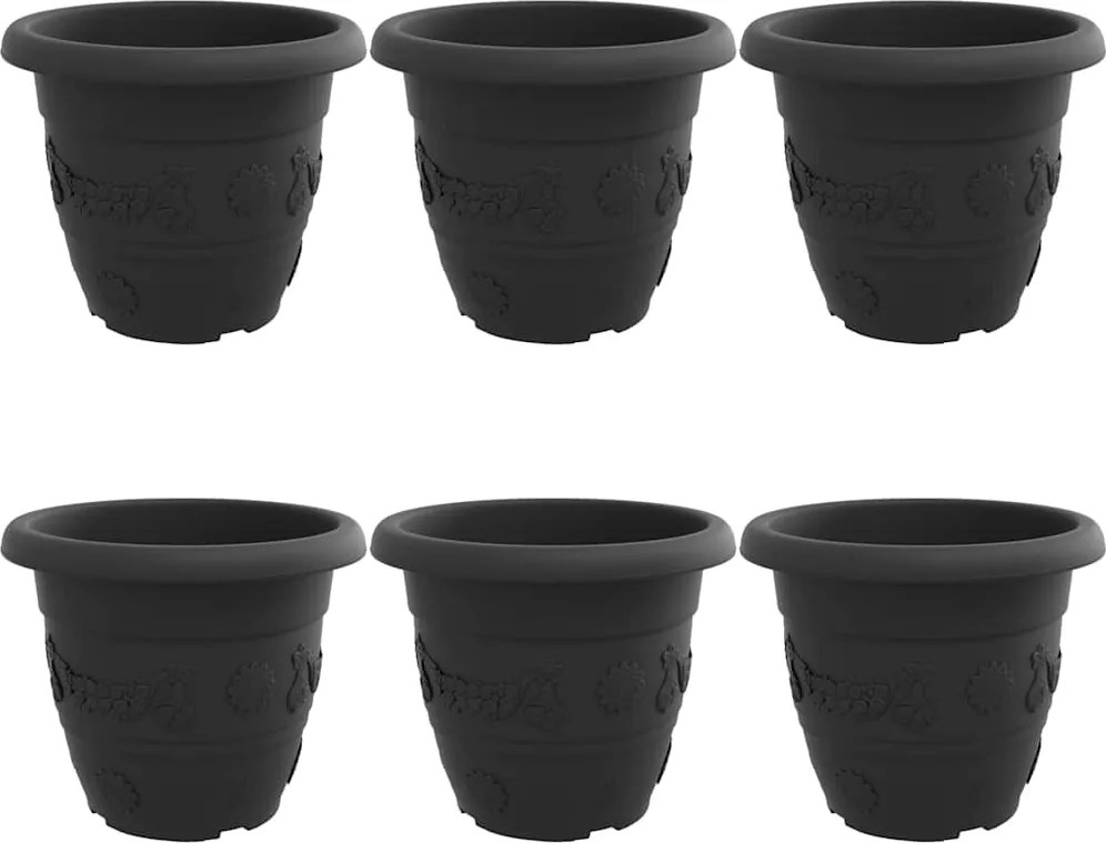 vidaXL Ghiveci rotund pentru flori 6 pcs Negru Ø 26 x 21.5 cm Plastic