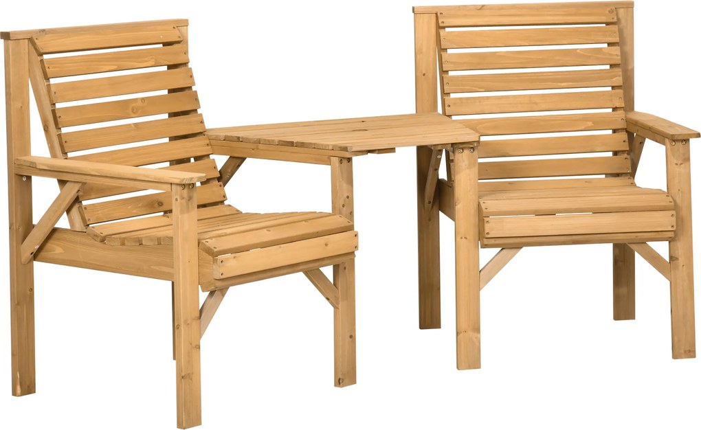 Outsunny Set bistro 3 piese din lemn rezistent la intemperii, set mobilier de grădină cu design cu lamele, orificiu pentru umbrelă Maro | Aosom Romania