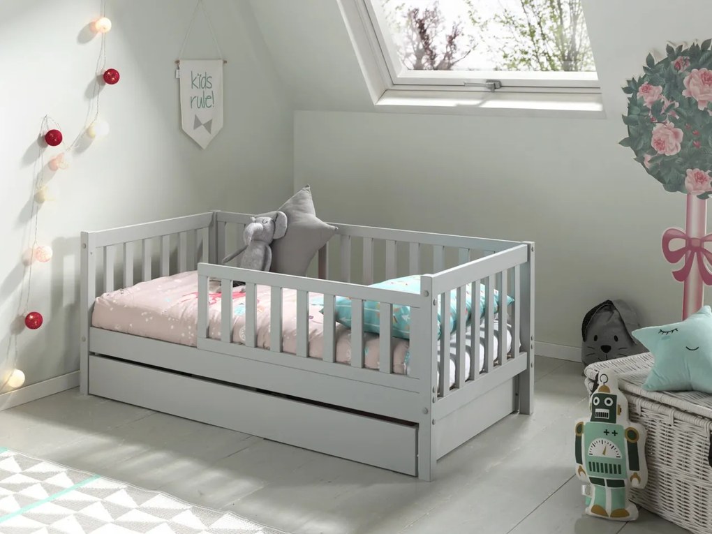 Set TODDLER format în Pat copii pentru copii mici (70 x 140 cm) cu sertar de depozitare.