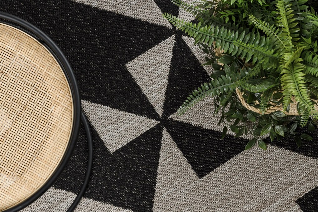 Covor sisal Floorlux 20489 argint si negru Triunghiuri