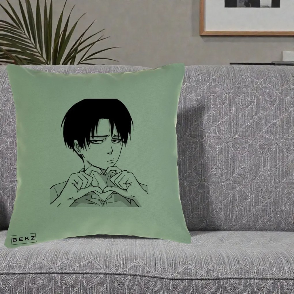 Perna Personalizata Levi Ackerman Inima, 40x40 cm, Verde, Husa Detasabila, Perna Inclusa, BEKZ®