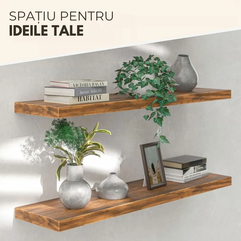 Poliță de perete FIGO + consolă, 90cm, stejar închis Casaria
