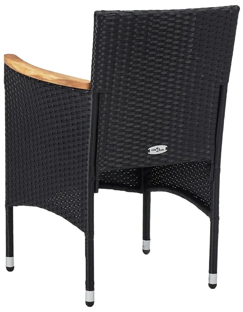 Set mobilier gradina, 3 piese, negru, poliratan si lemn acacia negru si maro, 3