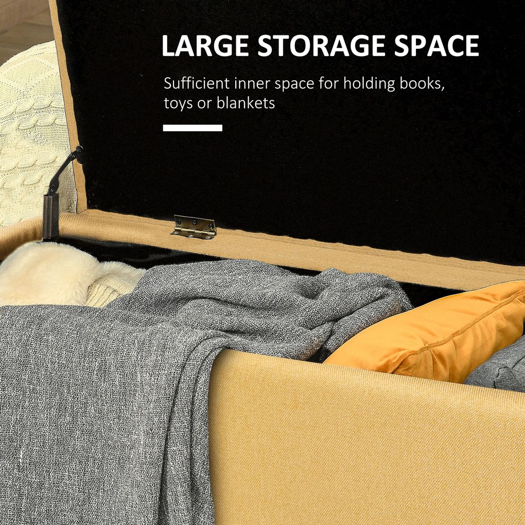 HOMCOM Bancă de la Capătul Patului cu Spațiu de Depozitare și Acoperire în Poliester Galben, 101x38.5x44.5 cm | Aosom Romania