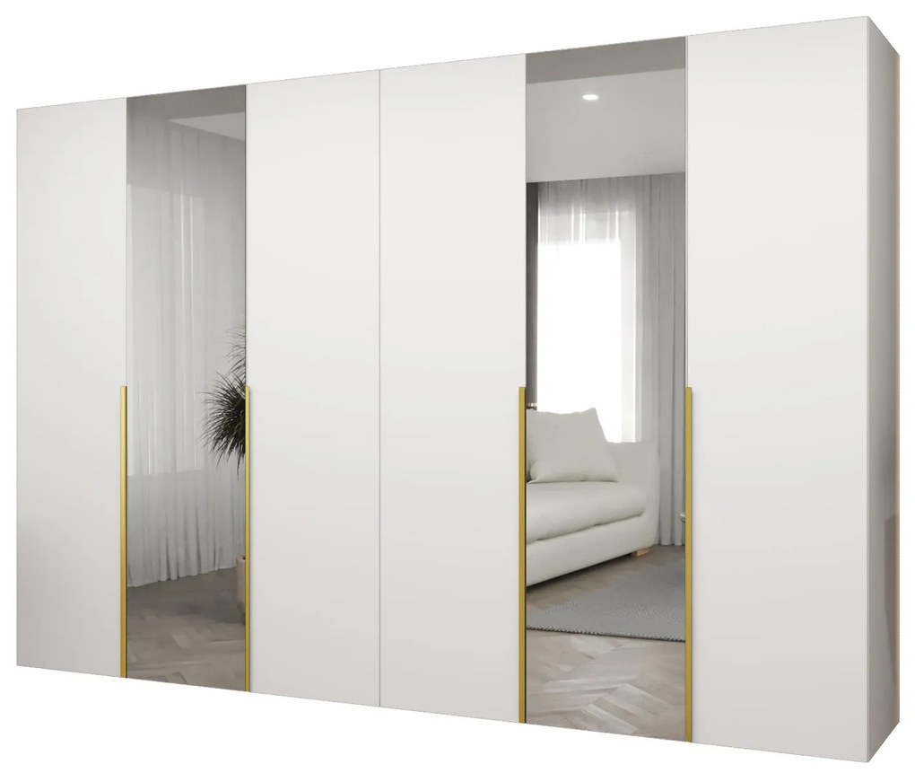 Dulap de haine 300 cm Alice 2 (alb + Auriu). 1126194