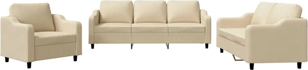 vidaXL Set de canapele cu perne, 3 piese, crem, textil