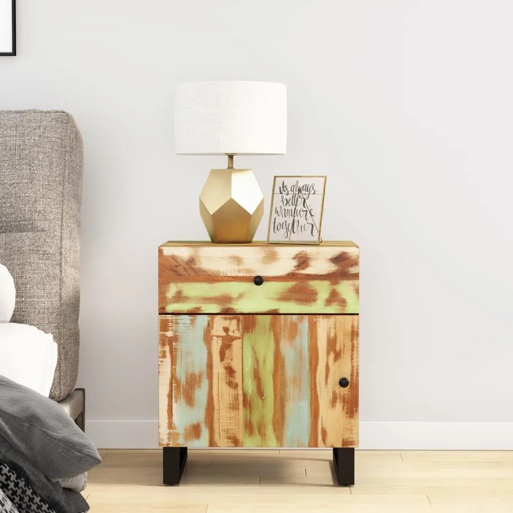 350658 vidaXL Noptieră, 50x33x60 cm, lemn masiv reciclat și lemn prelucrat