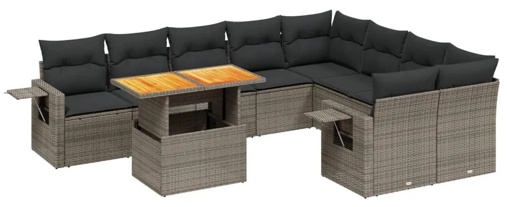 3271914 vidaXL Set mobilier de grădină cu perne, 10 piese, gri, poliratan