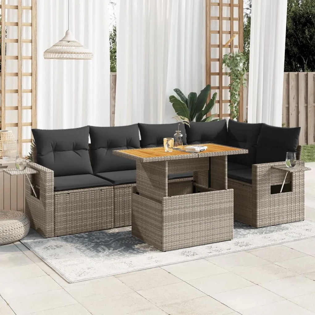 3327154 vidaXL Set mobilier grădină cu perne, 6 piese, gri, poliratan