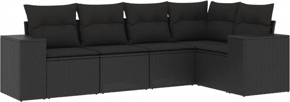 vidaXL Set mobilier de grădină cu perne, 5 piese, negru, poliratan